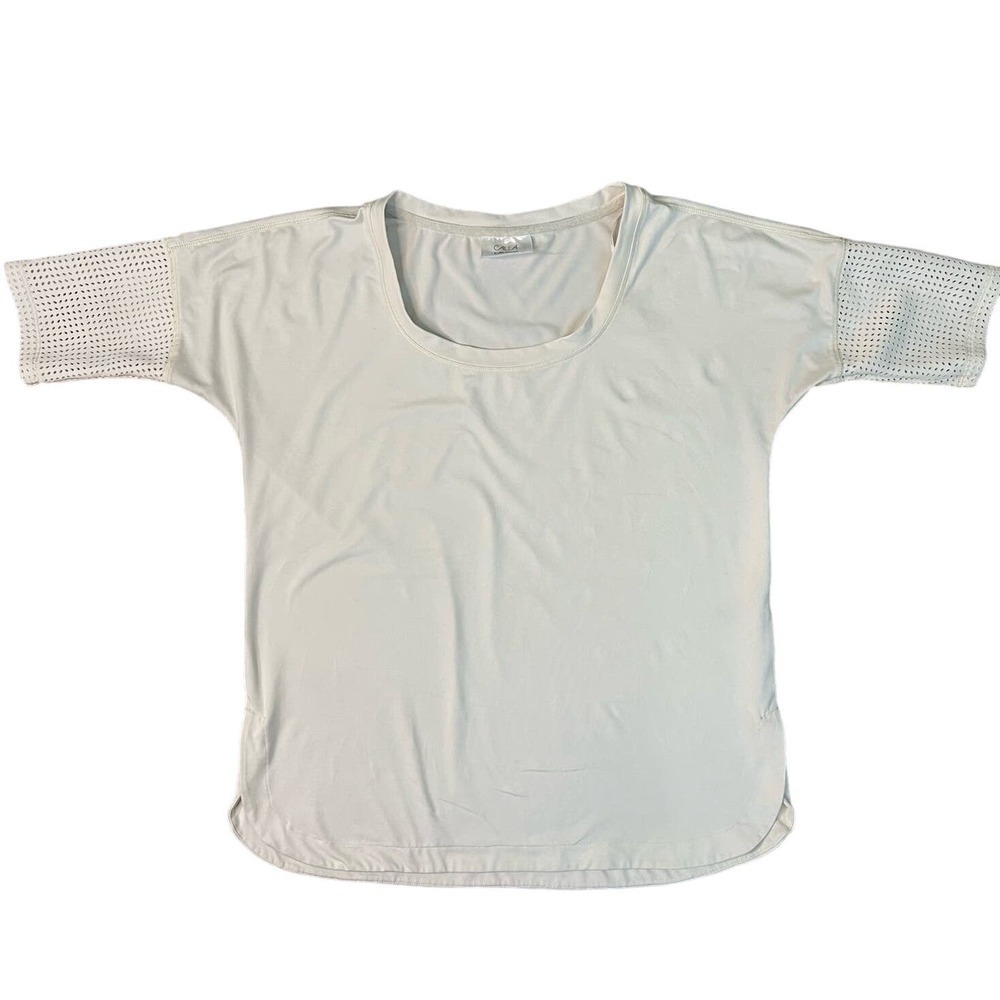 Calia Limited Edition Athletic Scoop Neck Top, Short Mesh Sleeves, Cream, Medium